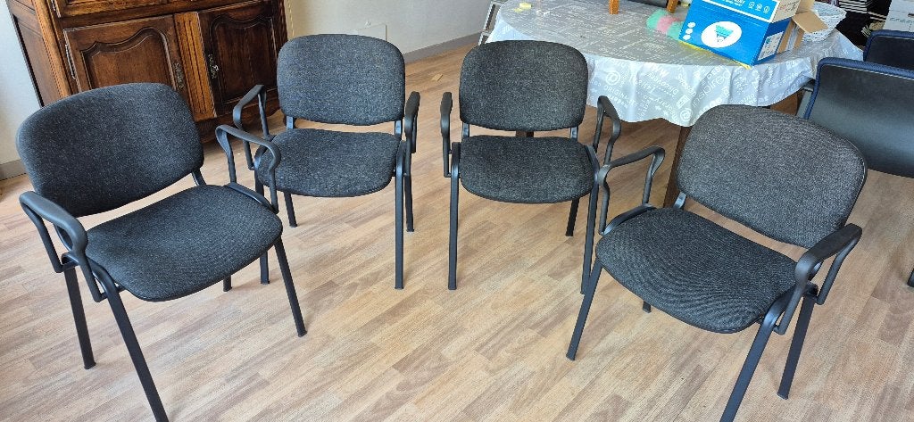 4 chaises de bureau vintage avec accoudoirs, Enlèvement, Utilisé, Gris, Chaise de bureau