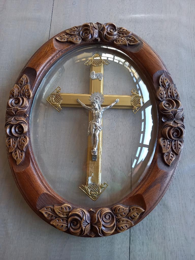 Kader met bol glas, Ophalen, Gebruikt, Hout