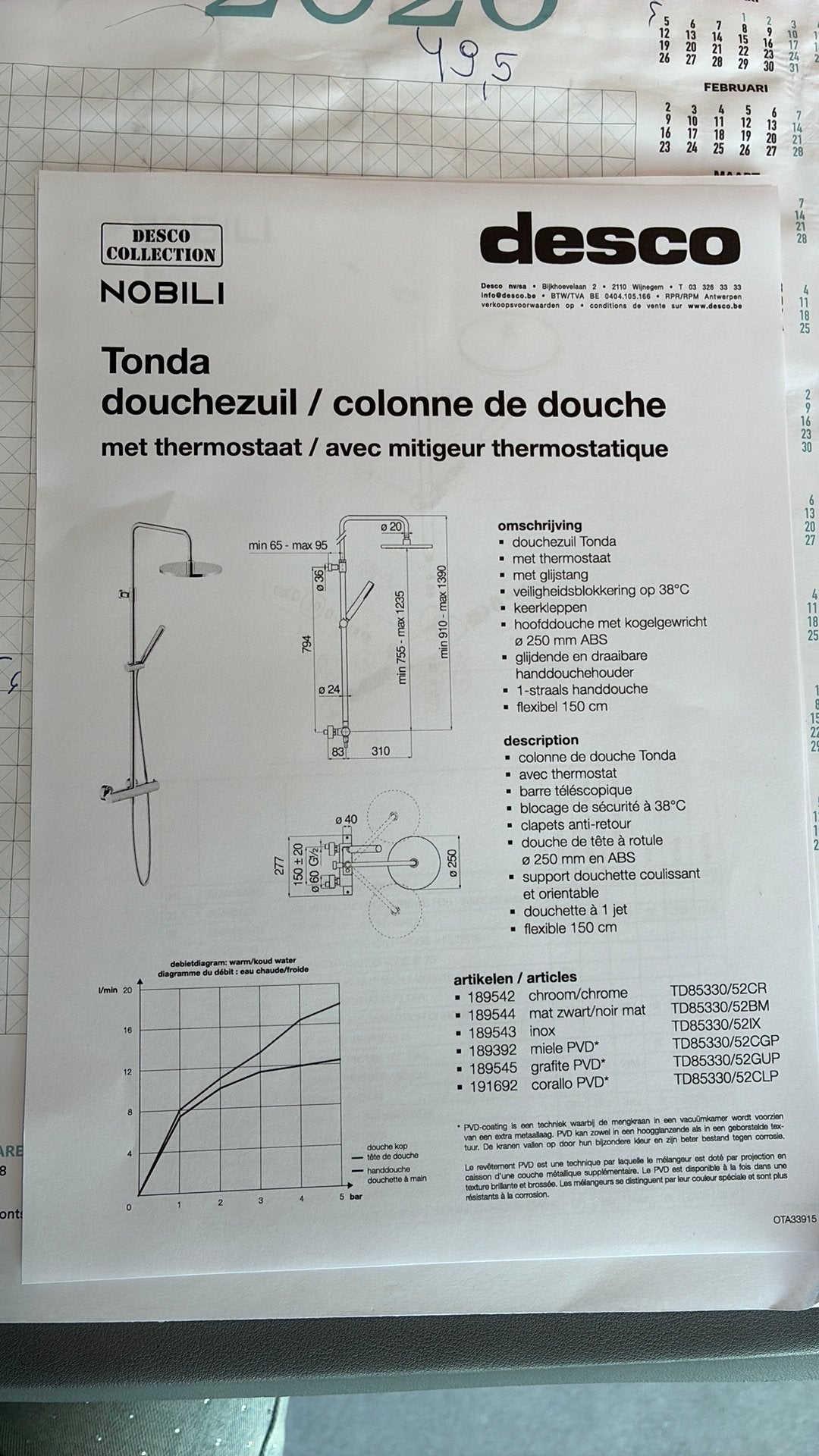 Douchezuil + thermostaat tonda 25cm nobili corallo 16L/ MIN, Bricolage & Construction, Plaques & Panneaux, Enlèvement, Neuf