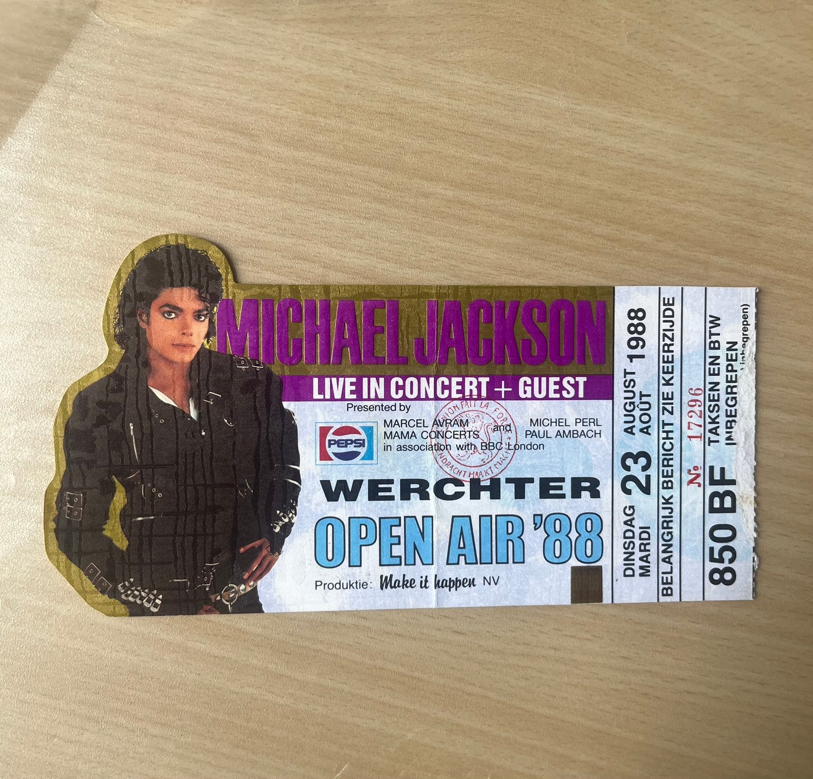 Ticket Michael Jackson Werchter 1988 Bad tour, Tickets en Kaartjes