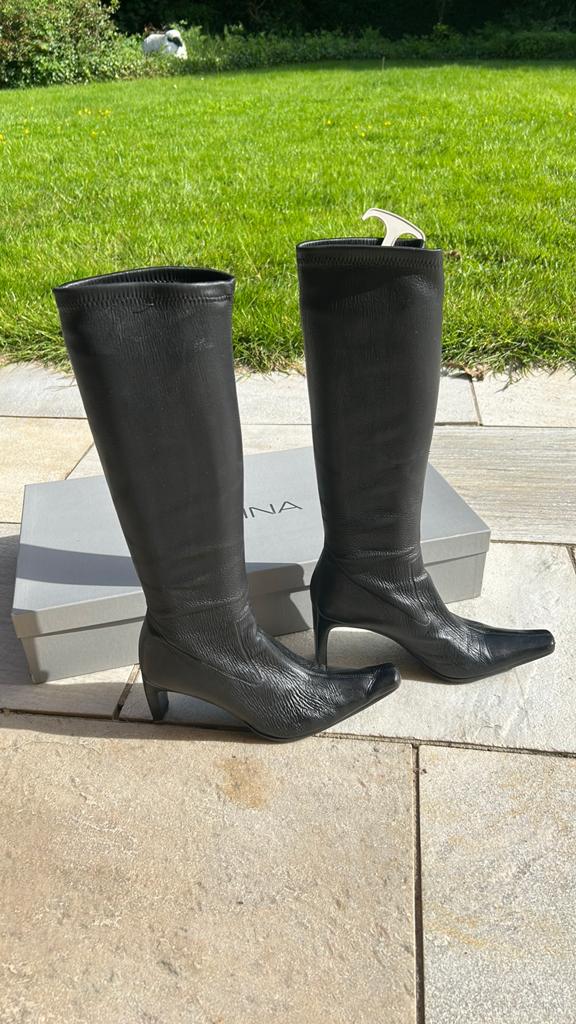 Bottes stretch en cuir noir pour femme taille 35.5, Enlèvement, Porté, Bottes hautes, Noir