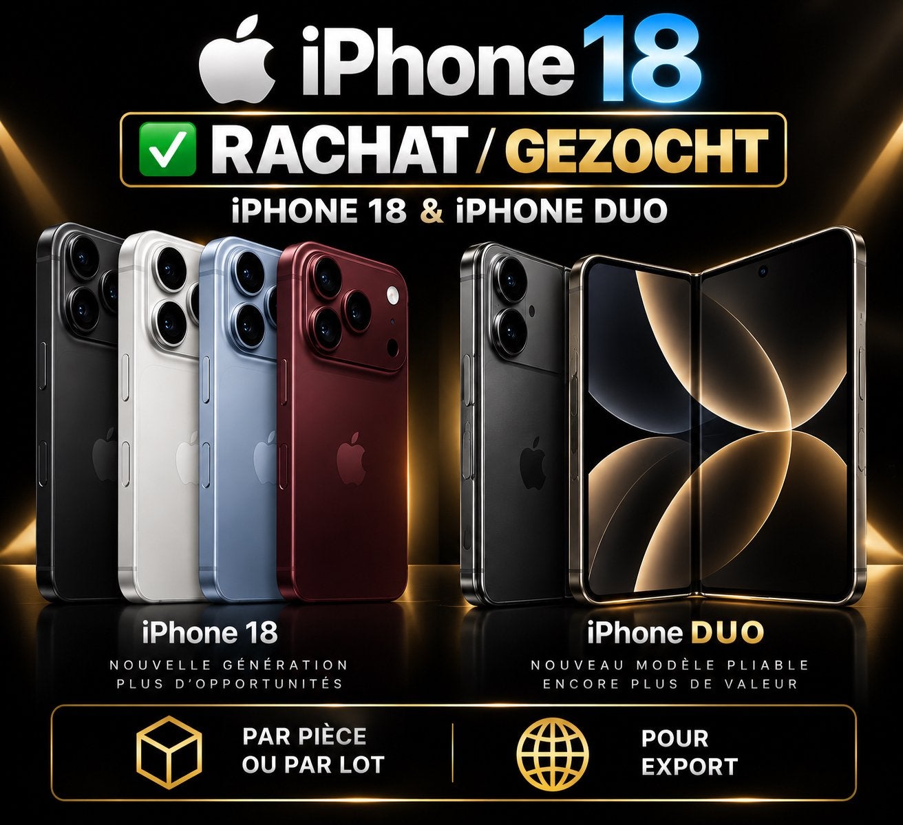 ✅ RACHAT / GEZOCHT iPhone 18 iPhone Duo 1 PIÈCE/LOT EXPORT ✅, Télécoms, Enlèvement, IPhone 17