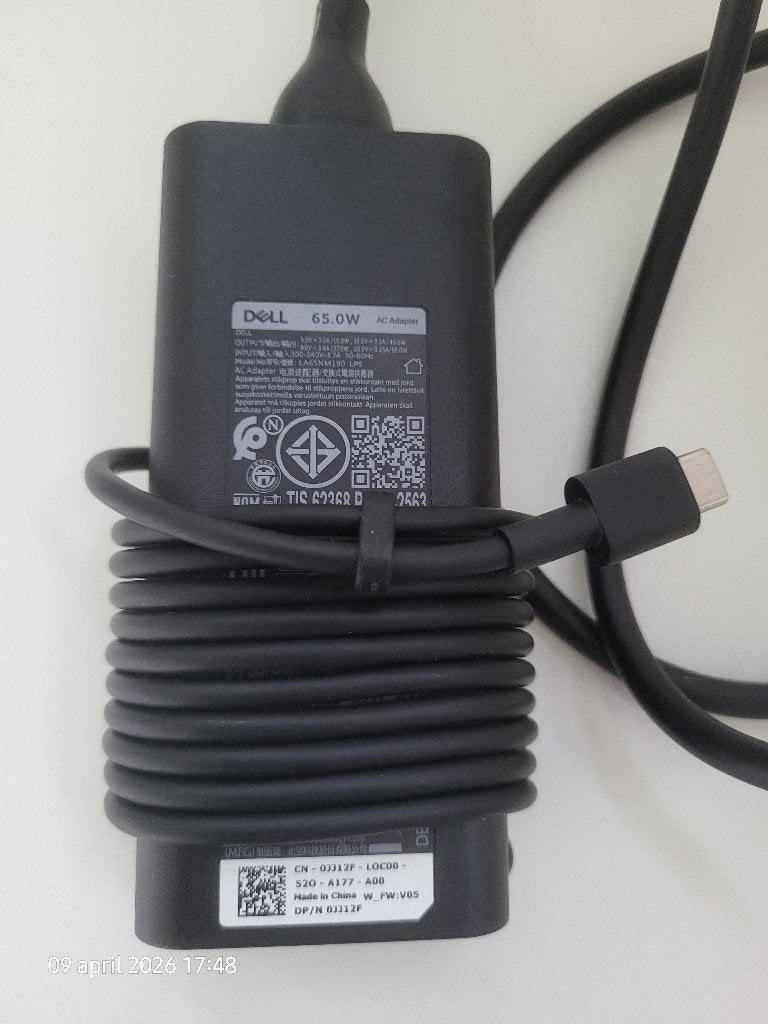 Dell USB‑C lader 65W met voedingskabel in nieuwstaat., Computers en Software, Laptop-opladers, Ophalen of Verzenden, Zo goed als nieuw