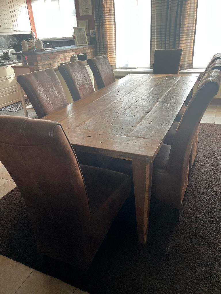 Eetkamertafel met 8 stoelen, Comme neuf, Landelijk, Enlèvement, 50 à 100 cm