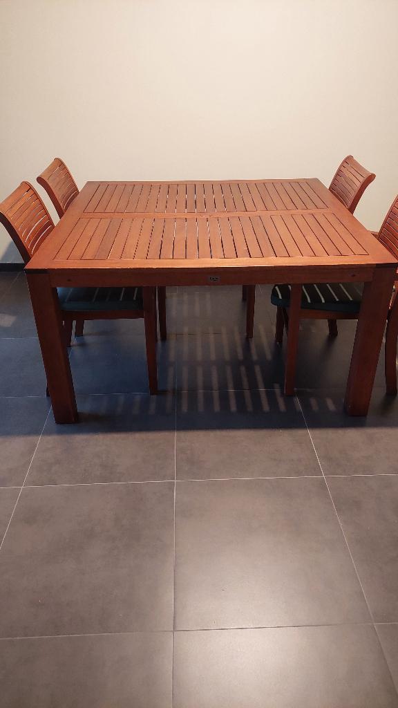 Houten tuintafel met 8 stoelen, Ophalen, Gebruikt, Vierkant, Hout