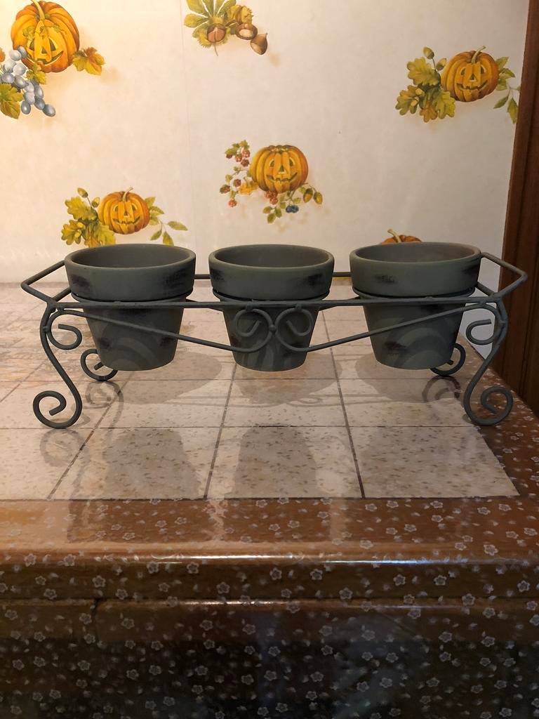 Staander met 3 bloempotten voor tuin en balkon, Minder dan 60 cm, Nieuw, Ophalen of Verzenden, Metaal