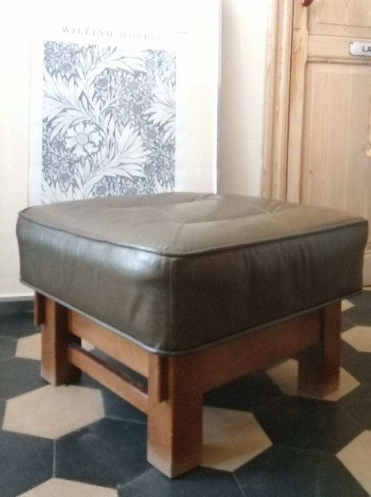 vintage  voetenbank  in leer, Ophalen, Leer