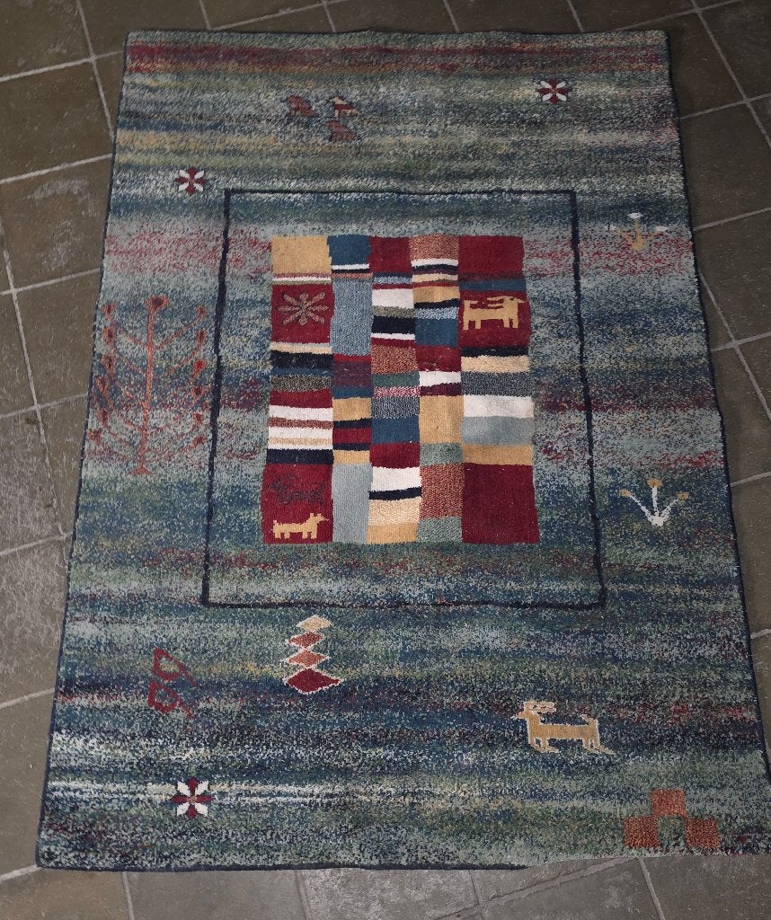 Gabbeh vintage vloerkleed 140200 cm - Veelkleurig - Ixelles, Ophalen, 100 tot 150 cm, Blauw, Zo goed als nieuw