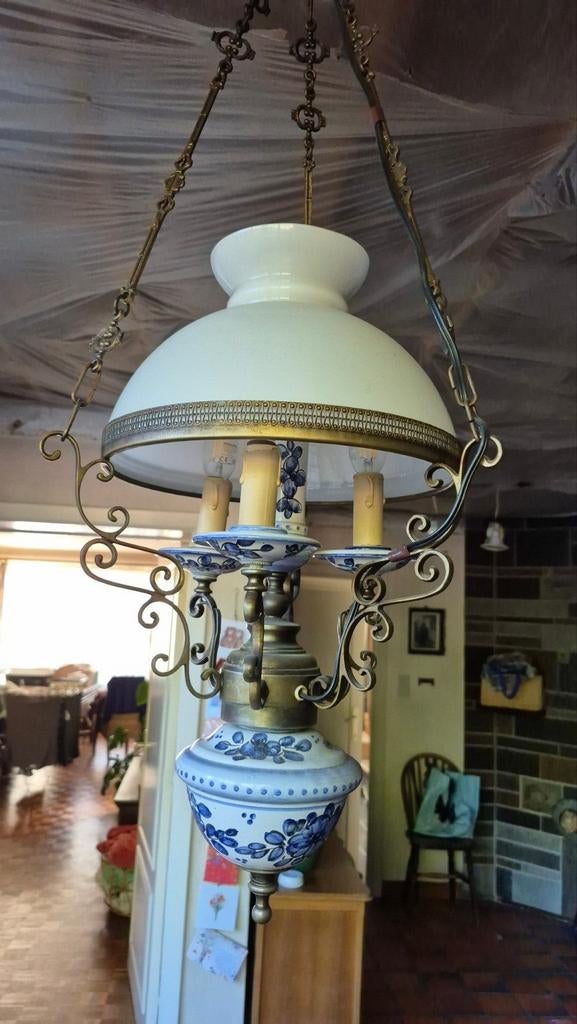 Olielamp  hanglamp luster vintage, Antiek en Kunst, Ophalen