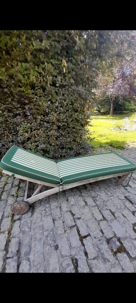 Lit de soleil / transat en teck avec coussin, Enlèvement, Bois de teck, Réglable