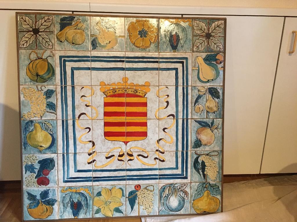 Schilderij op tegels met houten kader, Antiek en Kunst, Ophalen