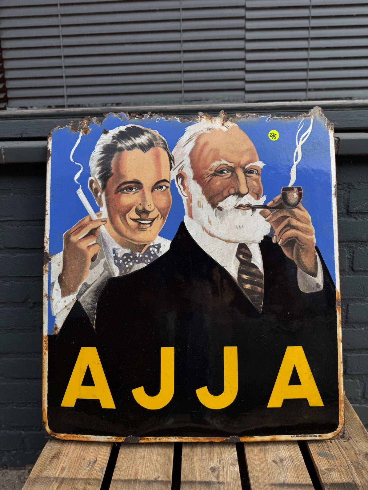 AJJA emaille reclamebord jaren 50, Verzamelen, Ophalen of Verzenden, Gebruikt, Reclamebord