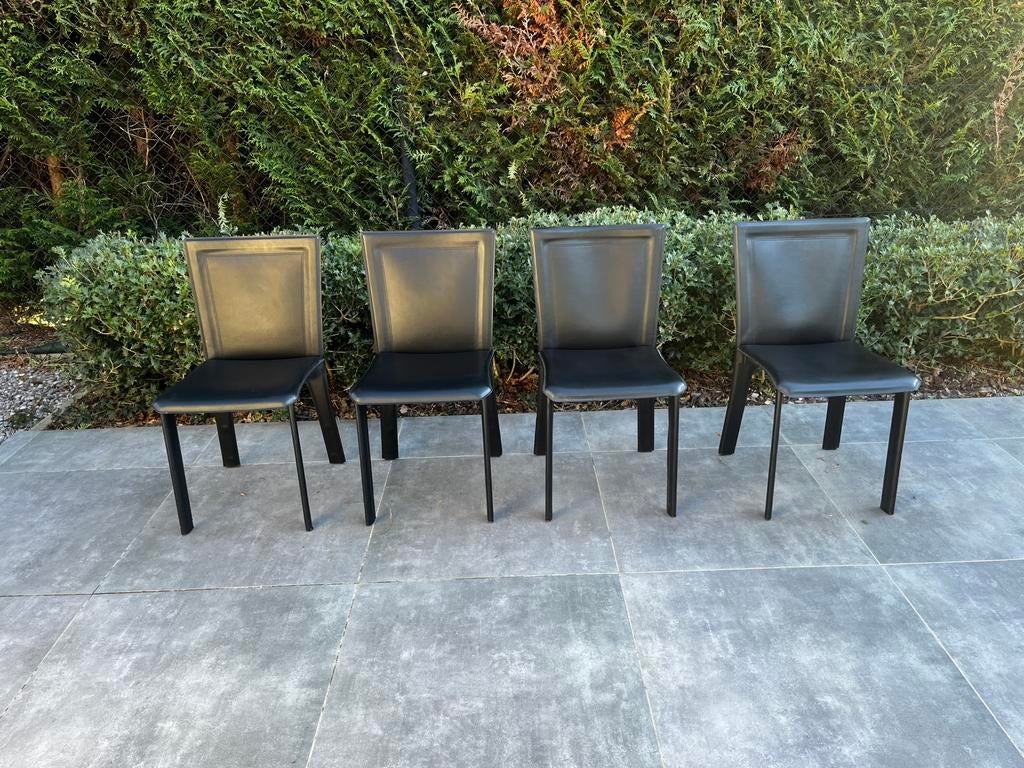 Stoelen uit leder (zwart), Huis en Inrichting, Ophalen, Gebruikt, Zwart, Leer