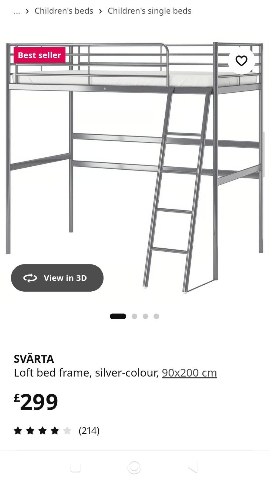 Lit mezzanine Ikea Svarta, Maison & Meubles, 90 cm, Une personne, Enlèvement, Utilisé