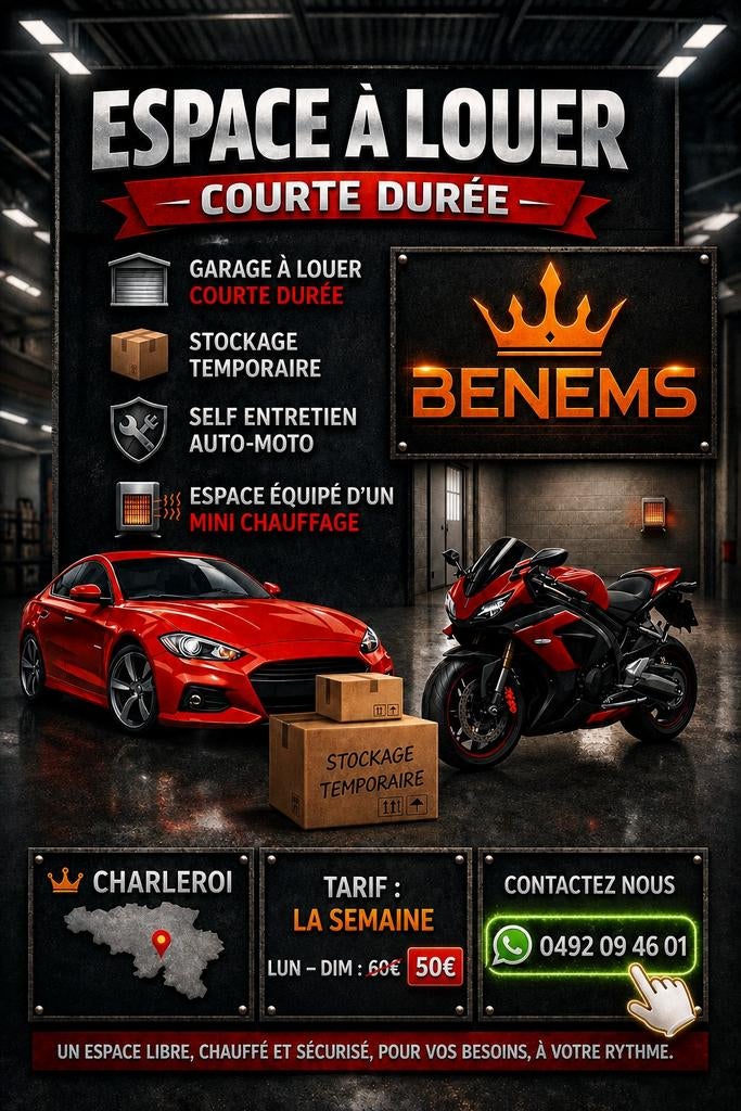 GARAGE À LOUÉ - COURTE DURÉE - CHARLEROI 50€, Immo, Charleroi