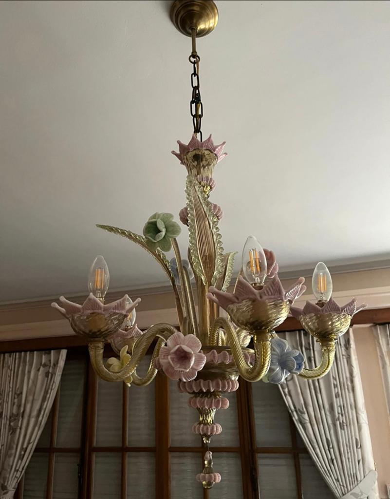 vintage Venetiaanse Murano glazen kroonluchter, Ophalen, Zo goed als nieuw