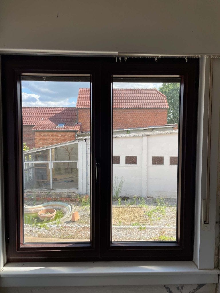 5 Pvc ramen, houtlook, Kunststof, Raamkozijn, Zo goed als nieuw, Inclusief glas