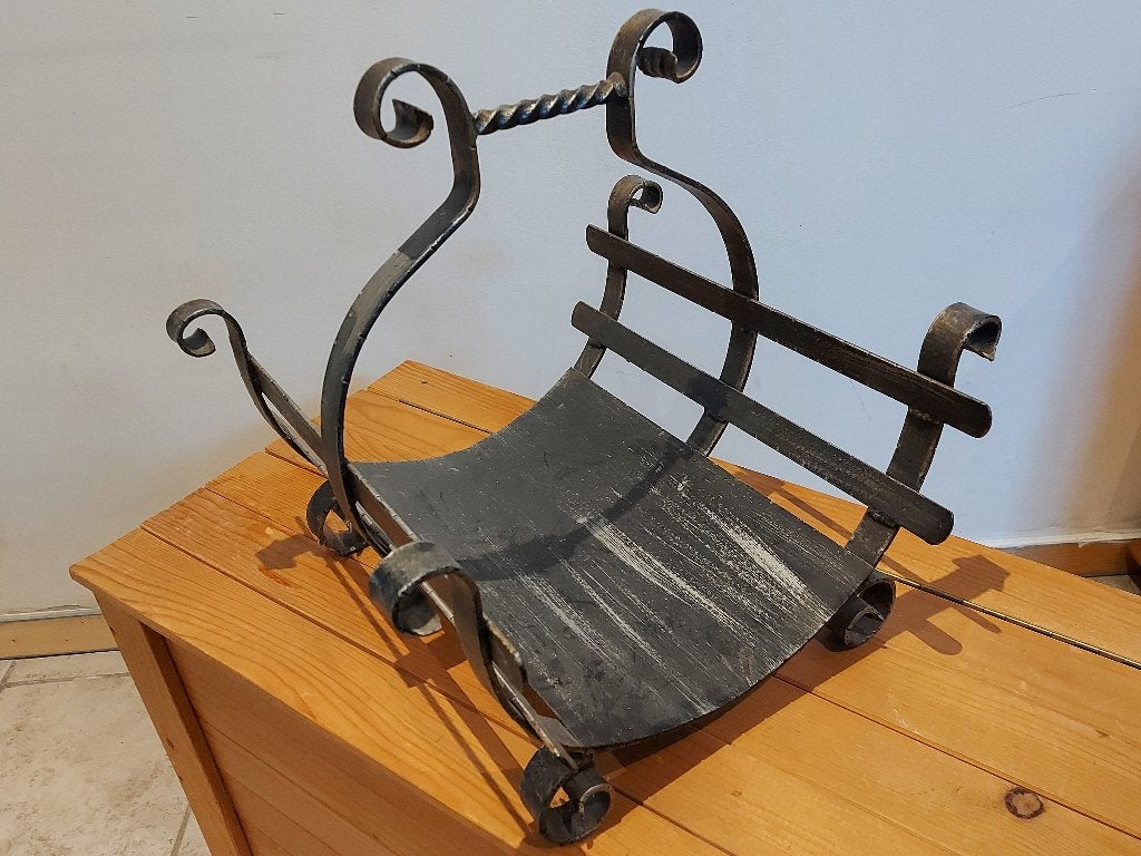 Porte bûches en fer forgé noir et gris métallisé, Enlèvement, Utilisé, Autres types