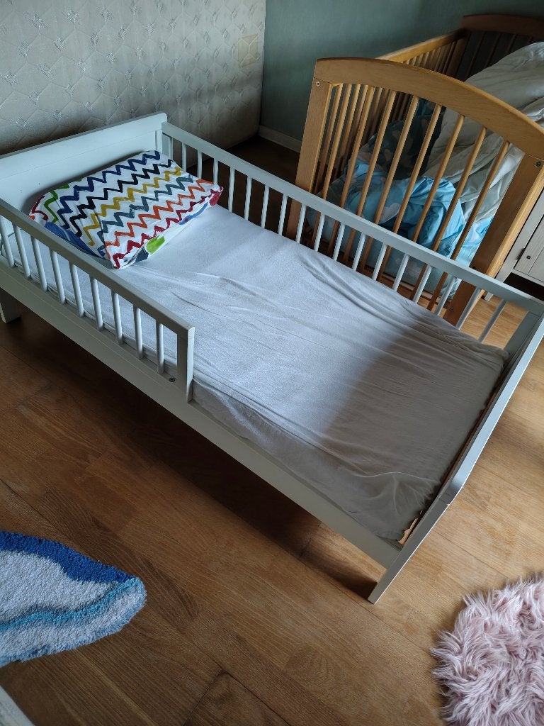 Kinderbed, Kinderen en Baby's, Kinderkamer | Bedden, Ophalen, Gebruikt, 70 tot 85 cm, 140 tot 160 cm