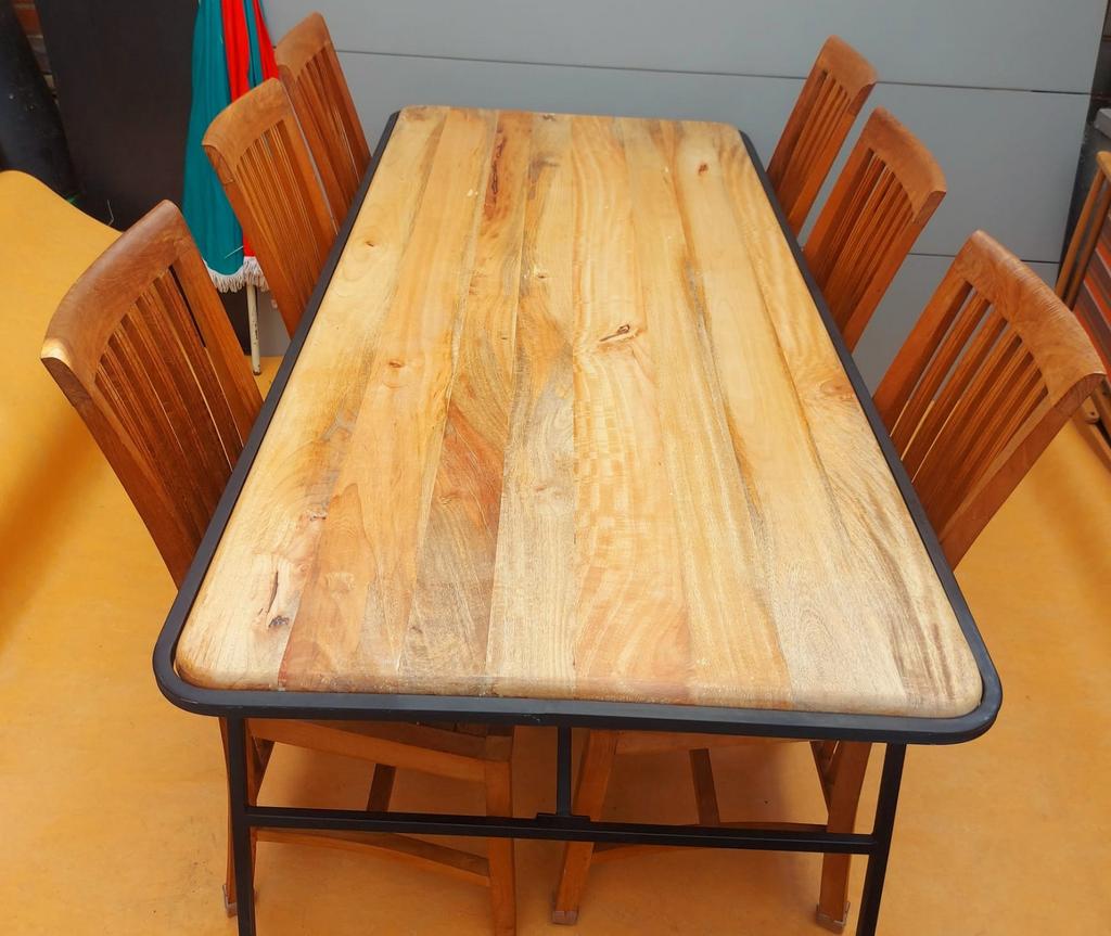 Table à manger avec chaises en teck, Enlèvement, Comme neuf, Modern, 6 à 8 chaises