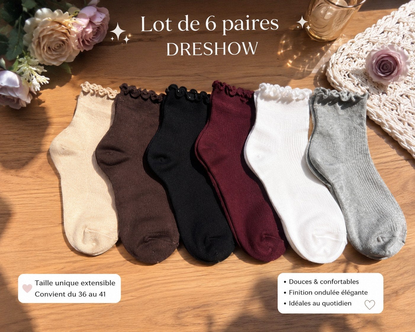 Lot de 6 paires de chaussettes femme DRESHOW – Neuves, Kleding | Dames, Sokken en Kousen, Wit, Nieuw, Overige maten, Ophalen