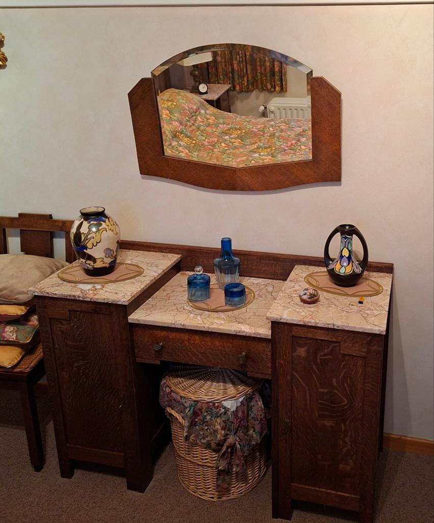 Kaptafel met spiegel 100 jaar oud, Huis en Inrichting, Tafels | Kaptafels, Gebruikt, 100 tot 150 cm, Minder dan 100 cm, Hout