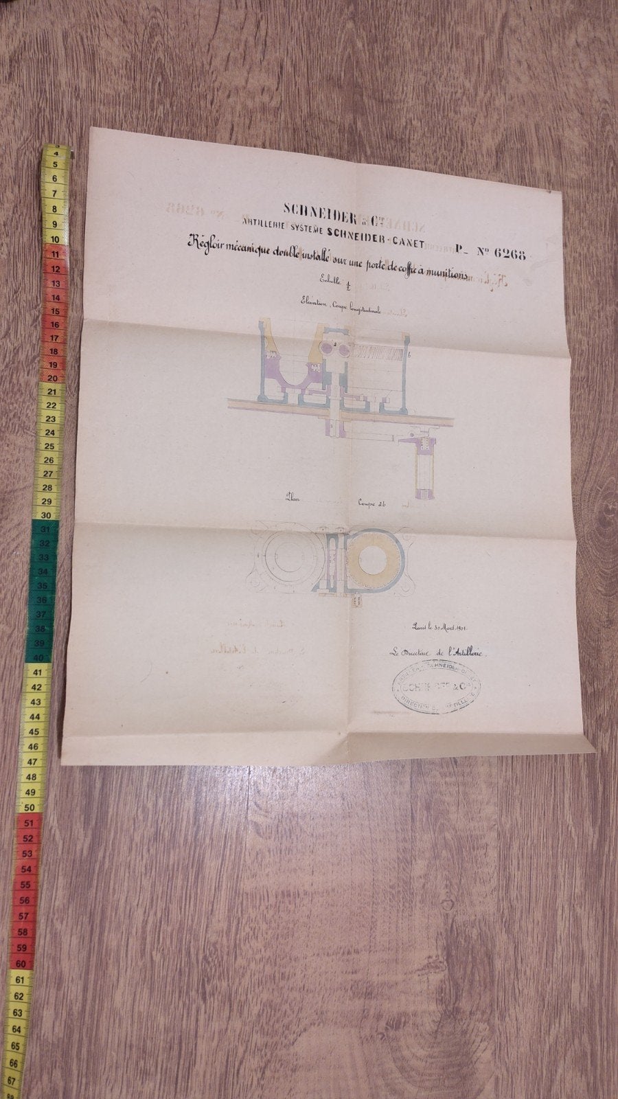 Antieke Technische Tekening Artillerie Schneider & Cie (1901, Verzamelen, Ophalen of Verzenden