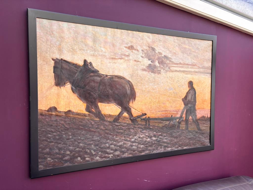 Schilderij ‘boer met paard en ploeg bij zonsondergang’, Ophalen