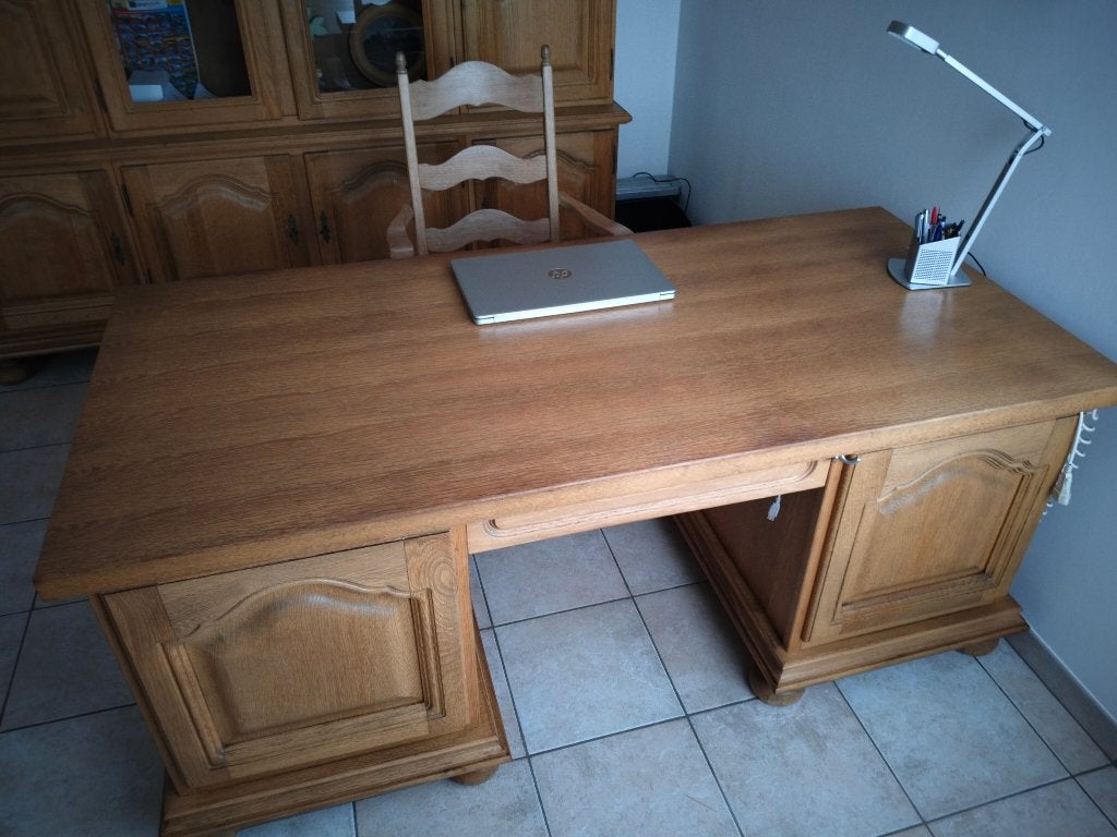 Bureau + stoel, Huis en Inrichting, Ophalen, Met lades, Hout, Bruin