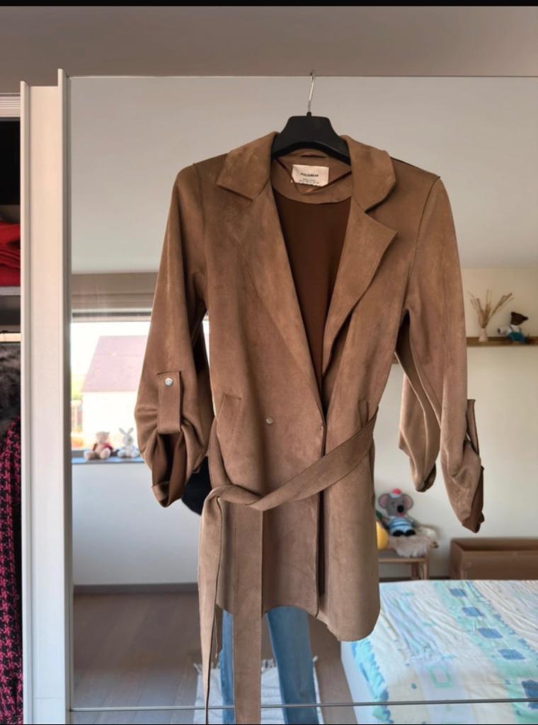 Blazer Pull&Bear small suède khaki bruin nieuw, Neuf, Enlèvement ou Envoi, Taille 36 (S), Brun