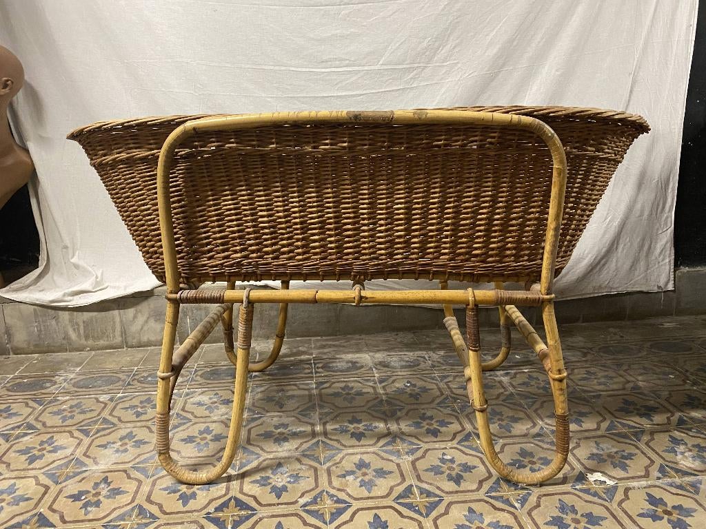 Vintage rieten/bamboo babybed, Ophalen, Gebruikt, Ledikant