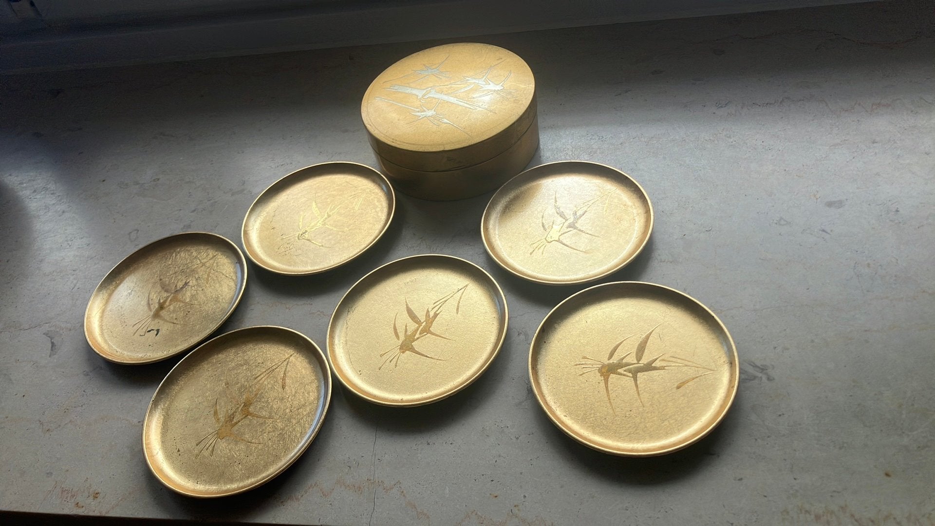 Vintage Japanse Otagiri Onderzetters Set (Goud/Lakwerk), Huis en Inrichting, Ophalen, Gebruikt, Goud, Kunststof
