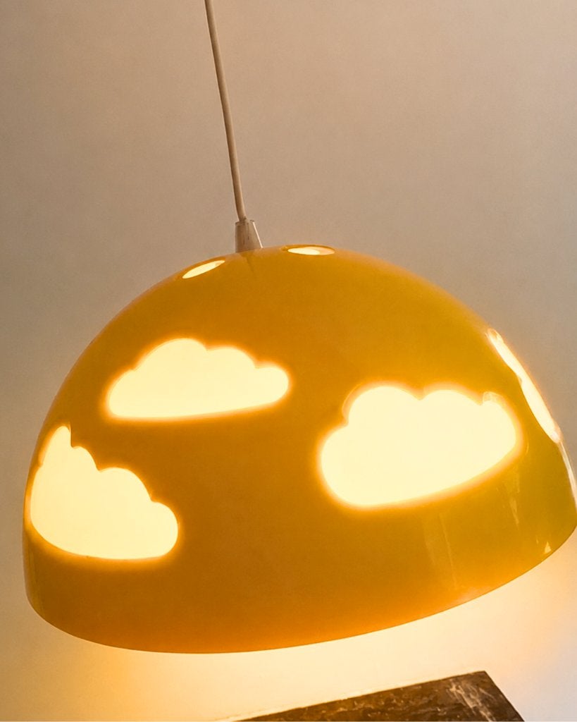 Lampe nuage IKEA Skojig des années 1990 - jaune vintage, Lampe, Enlèvement ou Envoi, Utilisé, À suspendre