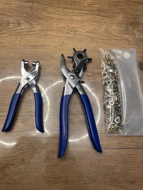 Gaatjestang set / leerpons + oogjestang met ringen, Doe-het-zelf en Bouw, Gereedschap | Handgereedschap, Zo goed als nieuw, Ophalen of Verzenden