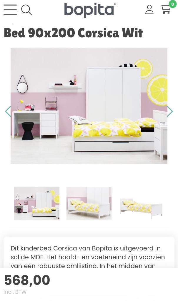 Bopita Corsica bed + bedlade incl. 2 matrassen, 85 tot 100 cm, Zo goed als nieuw, 180 cm of meer, Ophalen