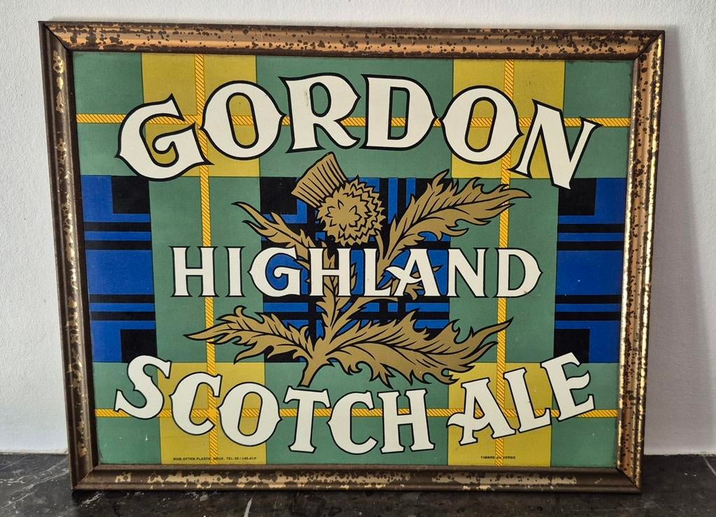 Reclamebordje Gordon Highland scotch ale., Verzamelen, Ophalen of Verzenden, Gebruikt, Reclamebord