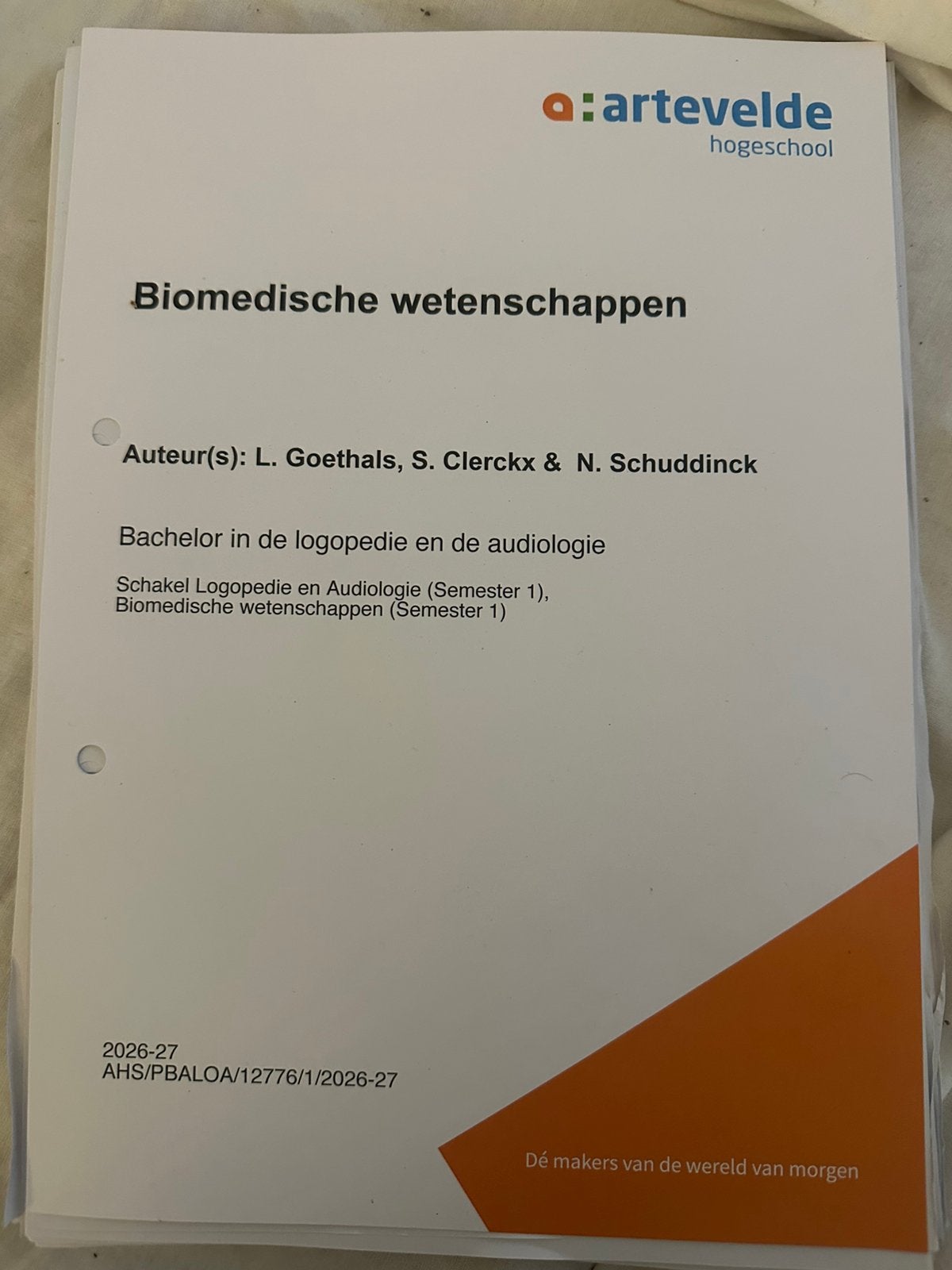 Biomedische wetenschappen artevelde hogeschool, Ophalen of Verzenden, Zo goed als nieuw, Hogeschool