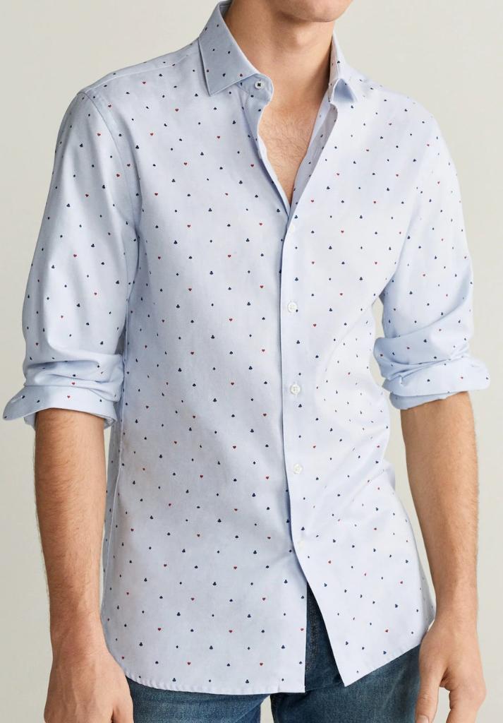Mango MNG man hemd speelkaarten lichtblauw Medium M, Kleding | Heren, Halswijdte 39/40 (M), Zo goed als nieuw, Mango, Verzenden