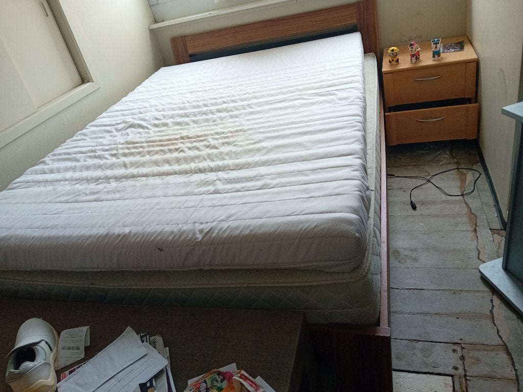 2persoons bed, Huis en Inrichting, Slaapkamer | Bedden, Ophalen, Gebruikt, Bruin, Vintage