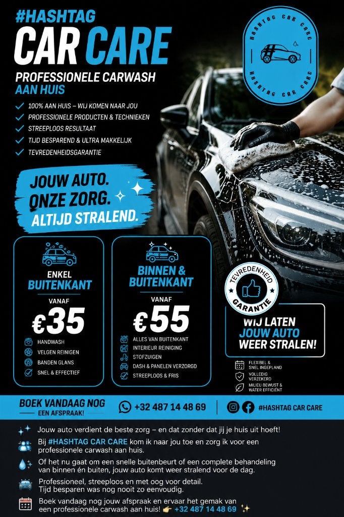 Professionele carwash aan huis, Se rend à domicile