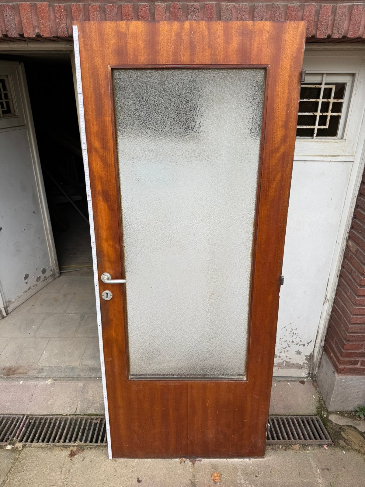 Vintage houten binnendeur met glas, Porte intérieure, Enlèvement, Bois, 200 à 215 cm