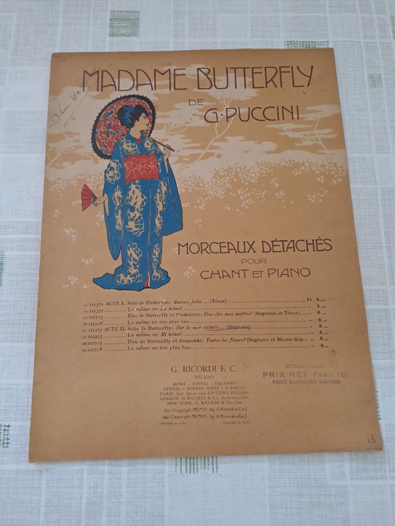 Partition de Madame Butterfly par Puccini, Musique & Instruments, Partitions, Enlèvement ou Envoi