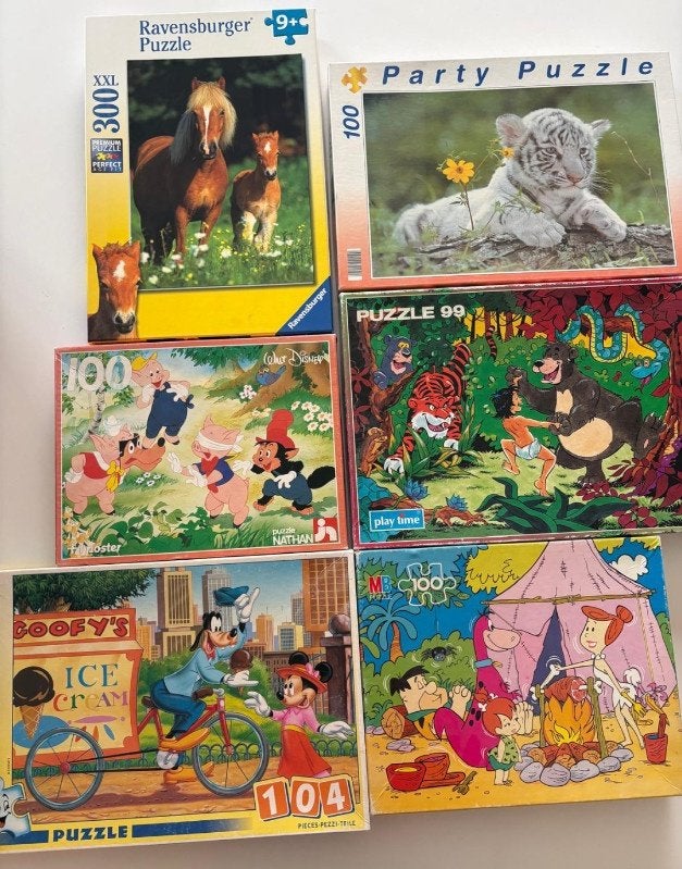 6 kinderpuzzels te koop, Kinderen en Baby's, Speelgoed | Kinderpuzzels, Ophalen of Verzenden, Meer dan 50 stukjes, Gebruikt, 6 jaar of ouder