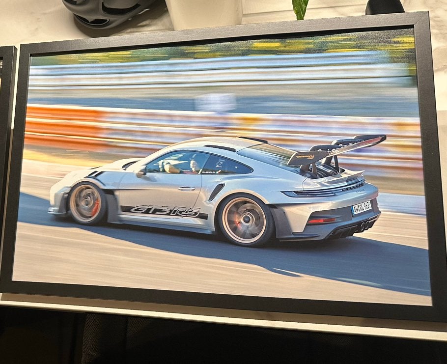Foto porsche 911 gt3, 60x40 ingekaderd geprint op fujufilm, Ophalen of Verzenden, Zo goed als nieuw