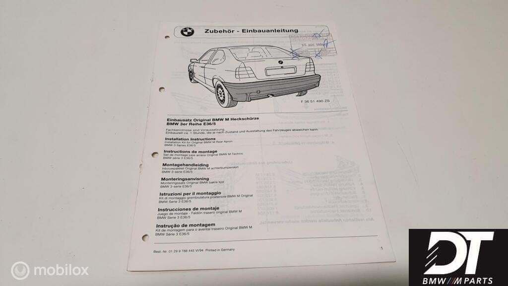 BMW E36 M techniek achterbumper handleiding EBA 9788445, Gebruikt, Ophalen of Verzenden