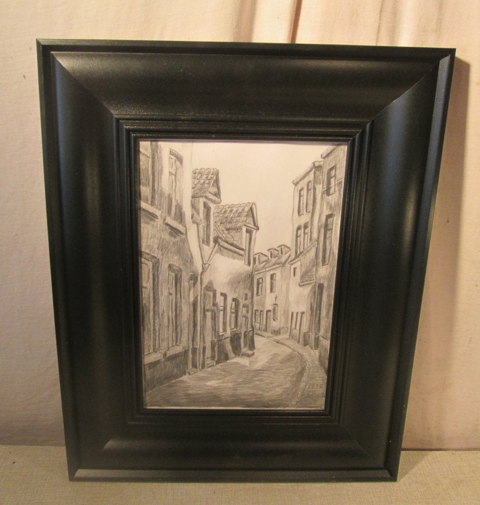 Mooie Tekening 'Steegje in Antwerpen' - Delbaere, Antiek en Kunst, Ophalen of Verzenden, Tekening, Handgemaakt