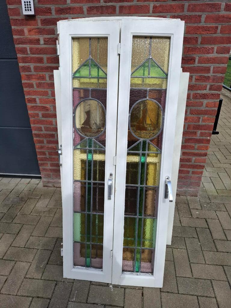glas in lood 2 stuks, Ophalen, Gevelraam of Ruit, Gebruikt, Minder dan 80 cm
