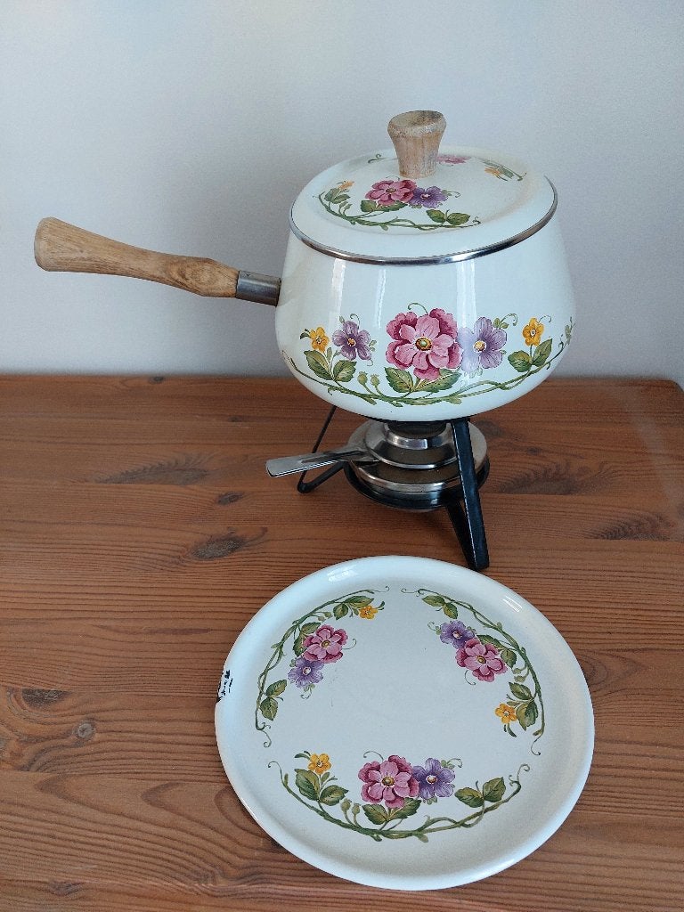 Vintage emaille fondueset, Elektronische apparatuur, Ophalen, Gebruikt, Brander, Fondueset