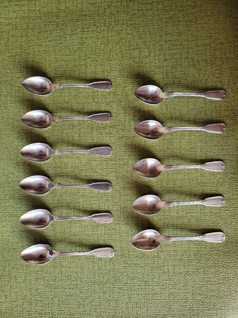 Eleven Reppel verzilverde dessertlepels, Ophalen of Verzenden
