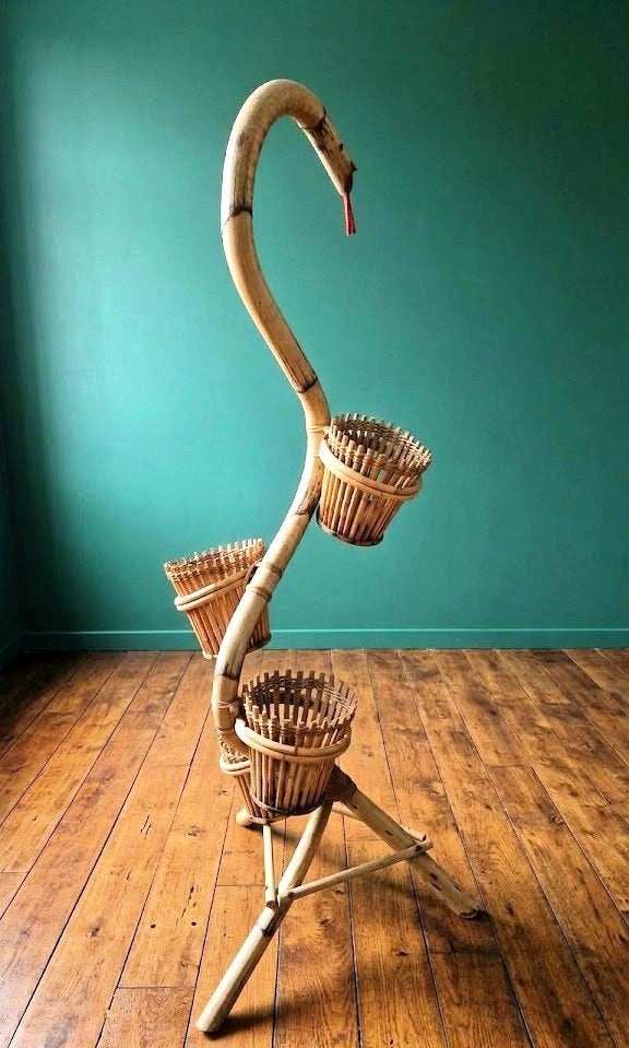 Porte-plantes Serpent Cobra Vintage en Bambou et Rotin, Enlèvement